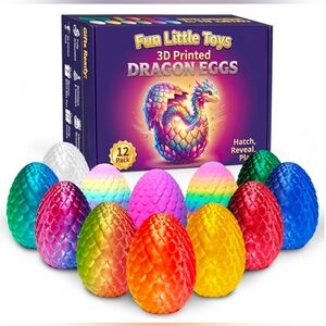 12 Pack 3D Printed Dragon Eggs, Prefilled Easter Eggs with Dragon Toys